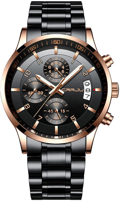 Men'S Fashion Stainless Steel Watches Date Waterproof Chronograph Wristwatches,Stainsteel Steel Band Waterproof Watch black rose black