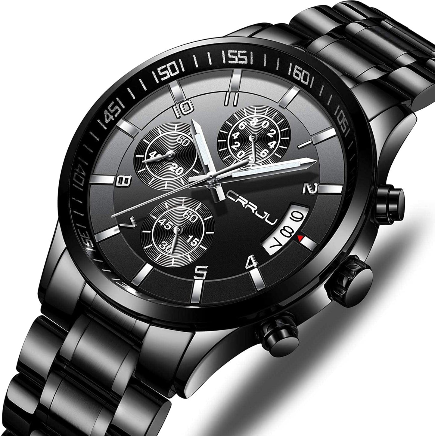 Men'S Fashion Stainless Steel Watches Date Waterproof Chronograph Wristwatches,Stainsteel Steel Band Waterproof Watch