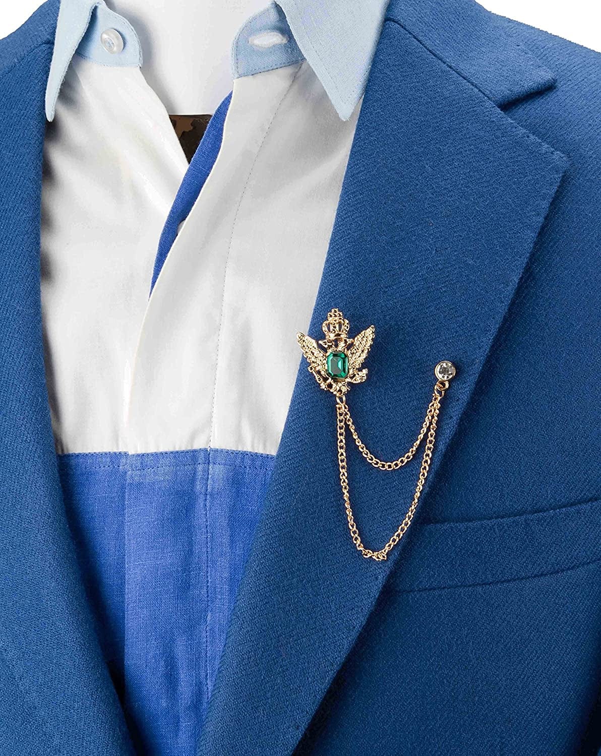 Men'S Golden Crown Stone with Hanging Chain Brooch Golden