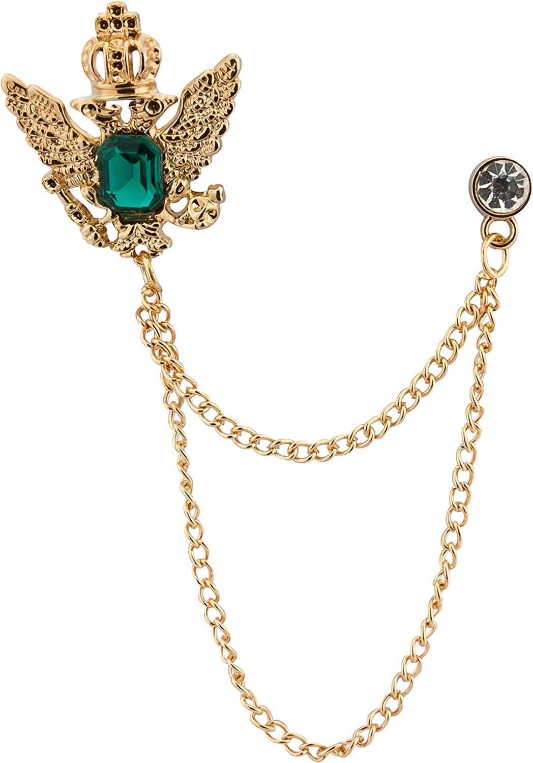 Men'S Golden Crown Stone with Hanging Chain Brooch Golden