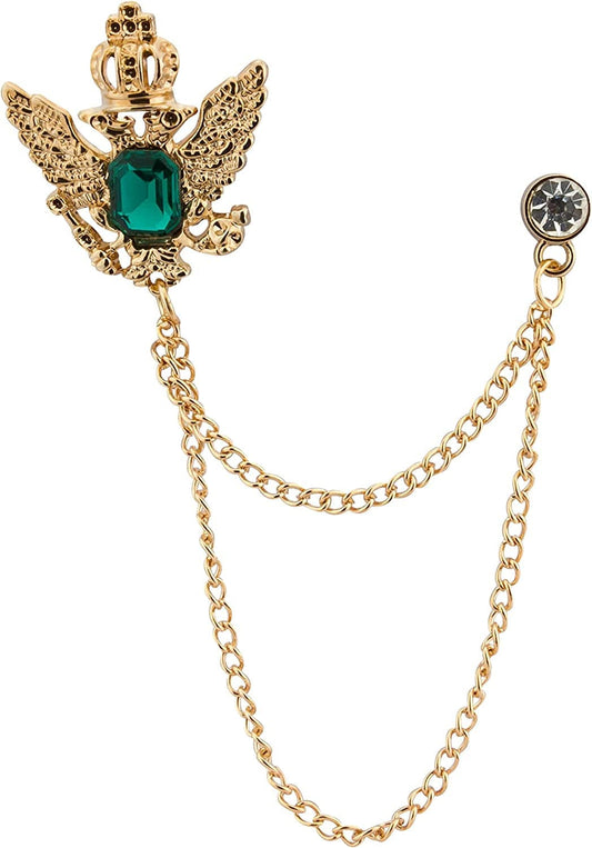 Men'S Golden Crown Stone with Hanging Chain Brooch Golden