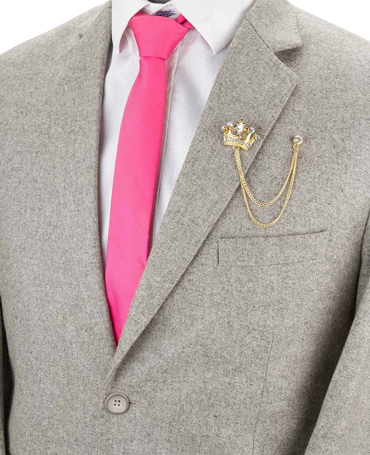 Men'S Golden Crown with Hanging Chain Brooch Golden, Lapel Pin, Lapel Pins for Men