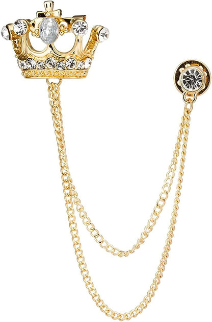 Men'S Golden Crown with Hanging Chain Brooch Golden, Lapel Pin, Lapel Pins for Men