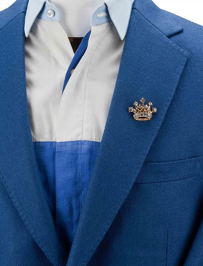 Men'S Golden Crown with Swarovski Detailing Lapel Pin / Brooch Golden