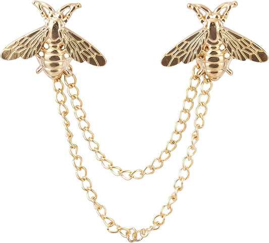 Men'S Golden Cute Bee with Hanging Chain Tassel Badge Suit Collar Brooch Lapel Pin