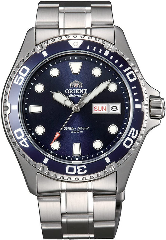 Men'S Japanese Automatic / Hand-Winding Stainless Steel 200 Meter Diving Watch Marine Blue