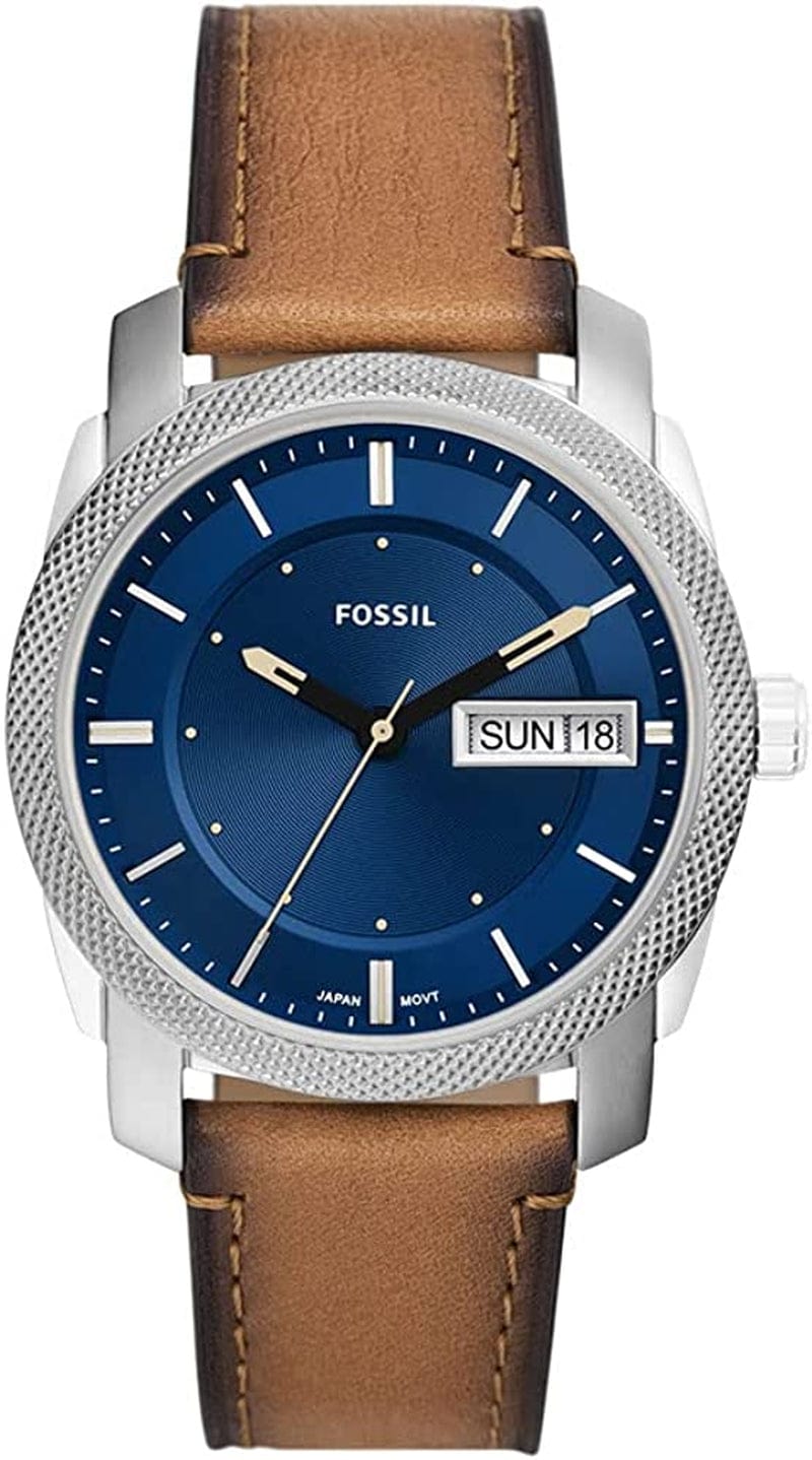 Men'S Machine Stainless Steel Quartz Watch Silver/Blue/Tan