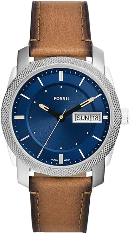 Men'S Machine Stainless Steel Quartz Watch Silver/Blue/Tan