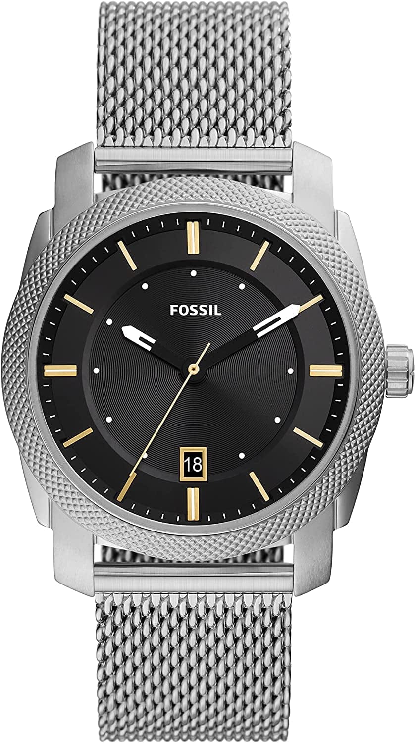 Men'S Machine Stainless Steel Quartz Watch Silver Mesh