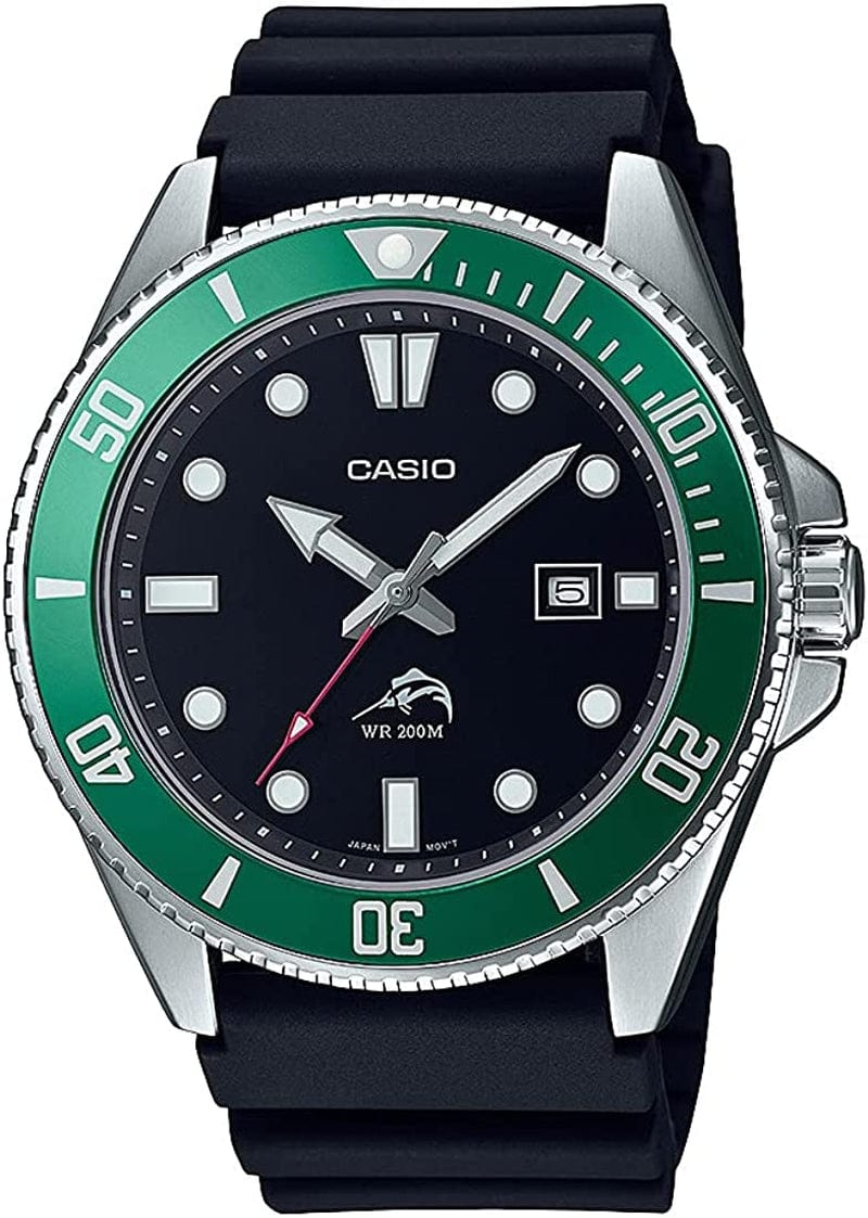 Men'S MDV106-1AV 200 M WR Black Dive Watch (MDV106-1A) Black/Green