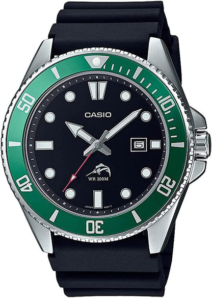 Men'S MDV106-1AV 200 M WR Black Dive Watch (MDV106-1A) Black/Green