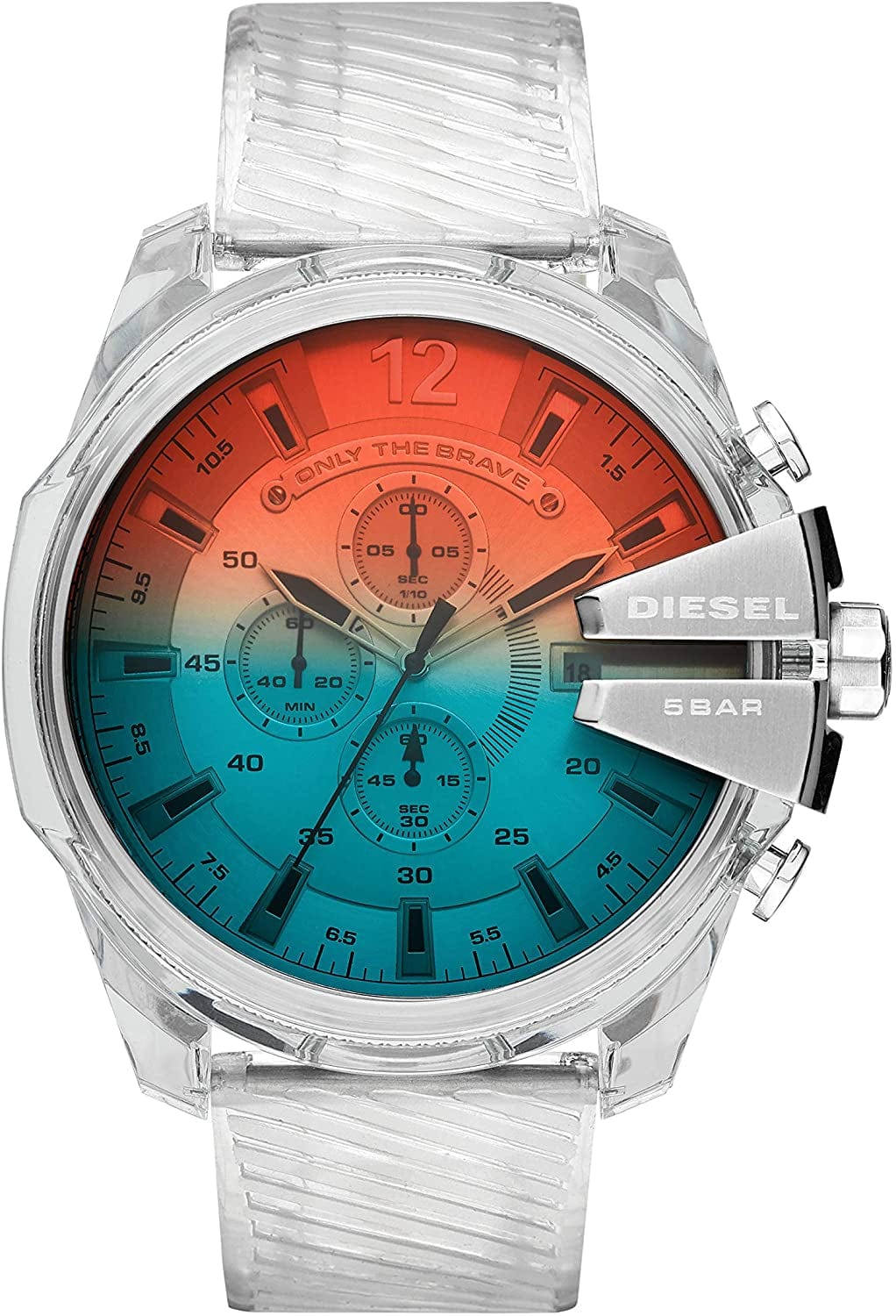 Men'S Mega Chief Stainless Steel Chronograph Quartz Watch Clear Silicone