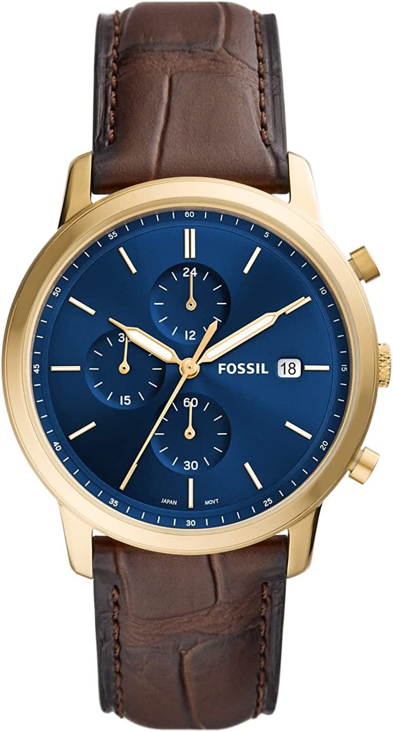 Men'S Minimalist Stainless Steel Slim Casual Quartz Chronograph Watch Gold/Brown Croco