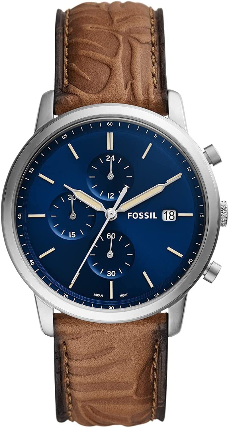 Men'S Minimalist Stainless Steel Slim Casual Quartz Chronograph Watch Silver/Blue, Tan