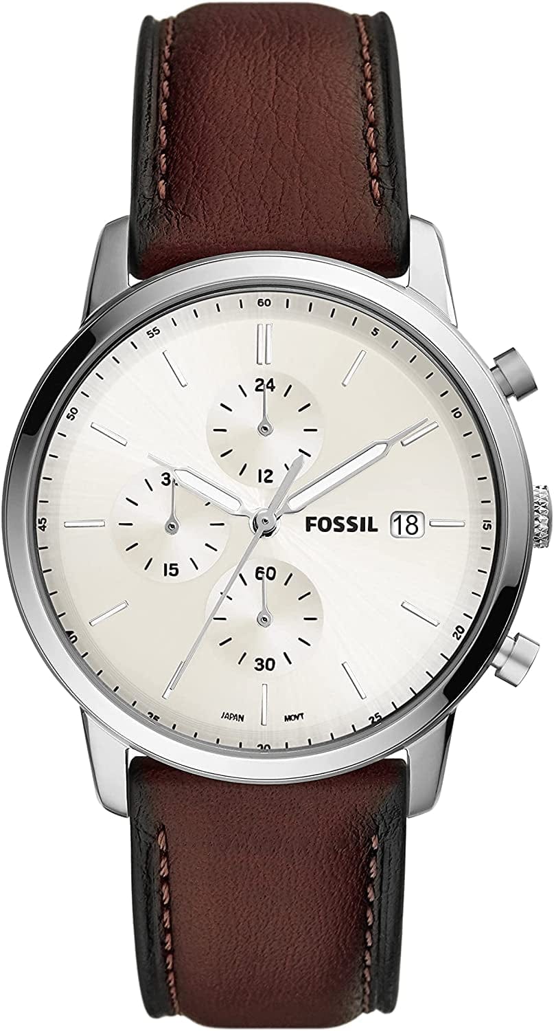 Men'S Minimalist Stainless Steel Slim Casual Quartz Chronograph Watch Silver, Brown