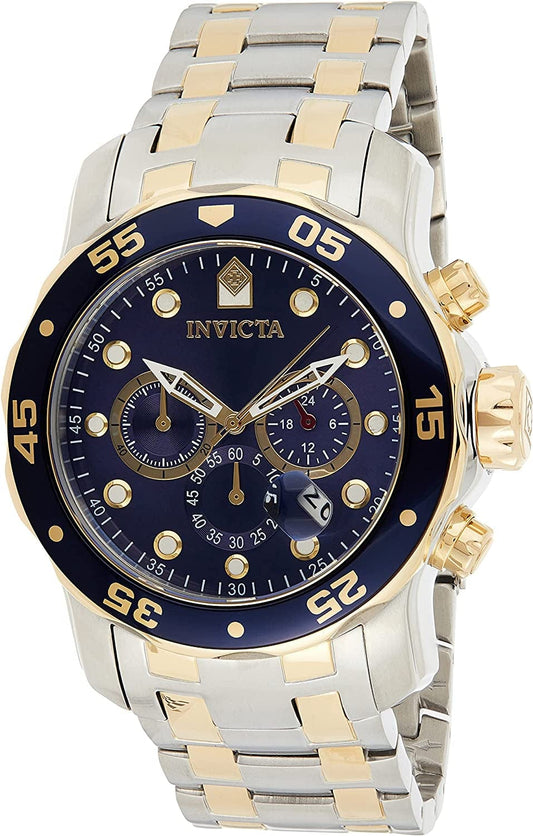 Men'S Pro Diver Scuba 48Mm Two Tone Stainless Steel Chronograph Quartz Watch, Tt/Blue (Model: 0077)