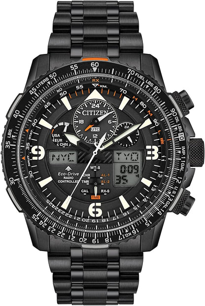 Men'S Promaster Skyhawk A-T Eco-Drive Aviator Watch Black Bracelet, Black Dial