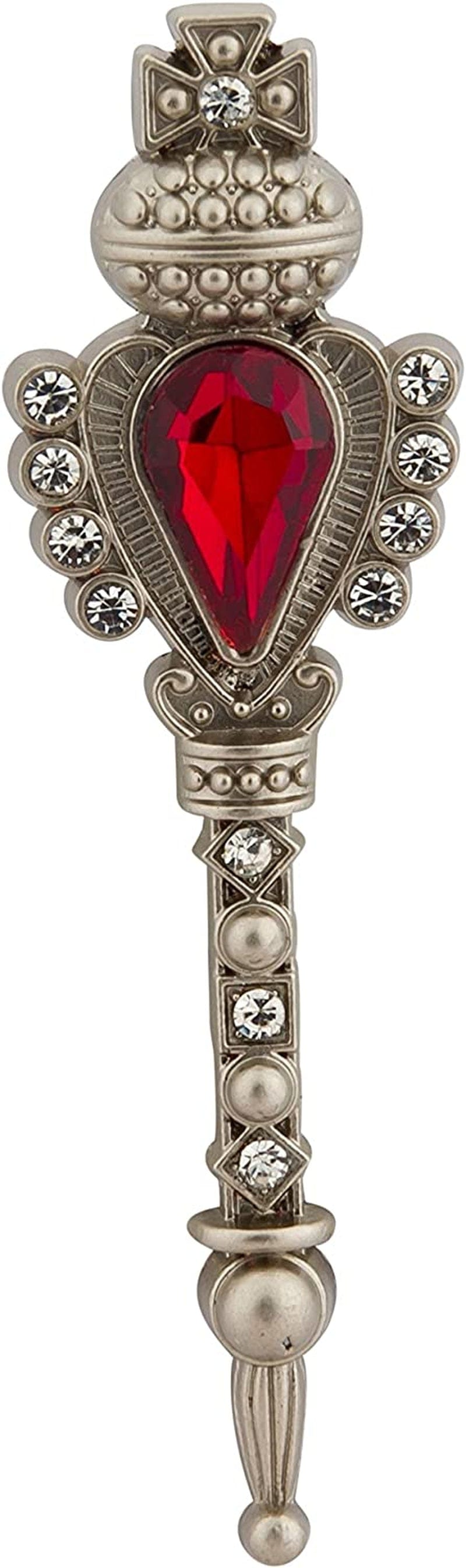 Men'S Silver Key with Red Stone and Swarovski Detailing Lapel Pin / Brooch Silver