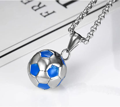 Men'S Stainless Steel Soccer Pendant Necklace 3D Soccer Football Hip Hop Jewelry Set Charm Necklace with Keychain Soccer Fan Gift for Boys Mens Girls Womens（Nl000001）
