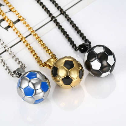 Men'S Stainless Steel Soccer Pendant Necklace 3D Soccer Football Hip Hop Jewelry Set Charm Necklace with Keychain Soccer Fan Gift for Boys Mens Girls Womens（Nl000001）
