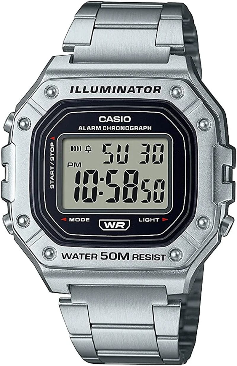 Men'S W-218H-1AVCF Classic Digital Display Quartz Black Watch Silver