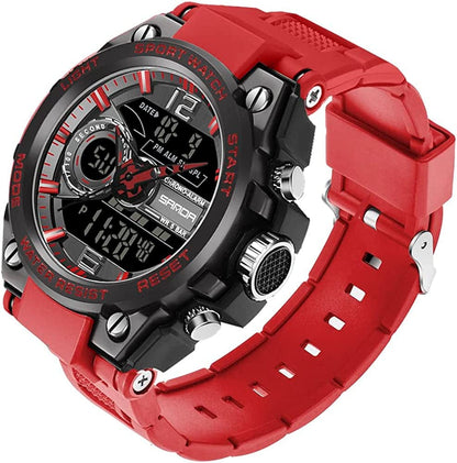 Men'S Watches Sports Outdoor Waterproof Military Watch Date Multi Function Tactics LED Alarm Stopwatch 6092_Red