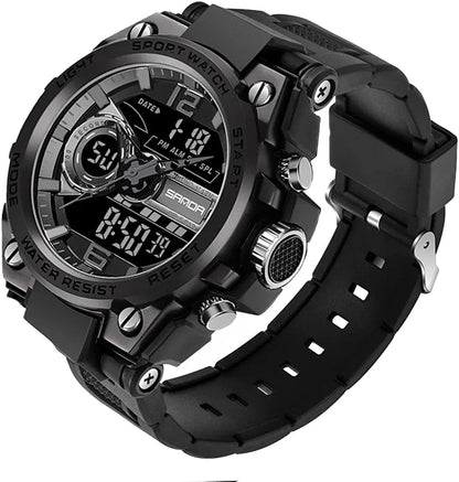 Men'S Watches Sports Outdoor Waterproof Military Watch Date Multi Function Tactics LED Alarm Stopwatch 6092_Black 08