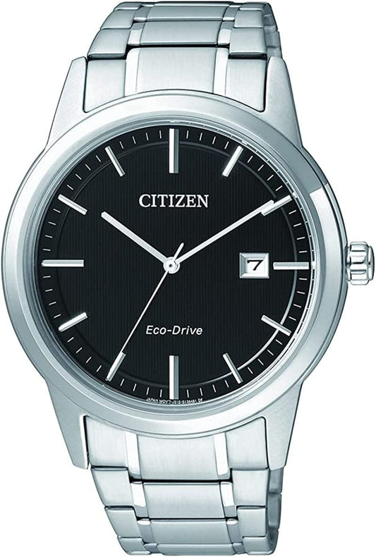 Mens Analogue Eco-Drive Watch Black/Silver