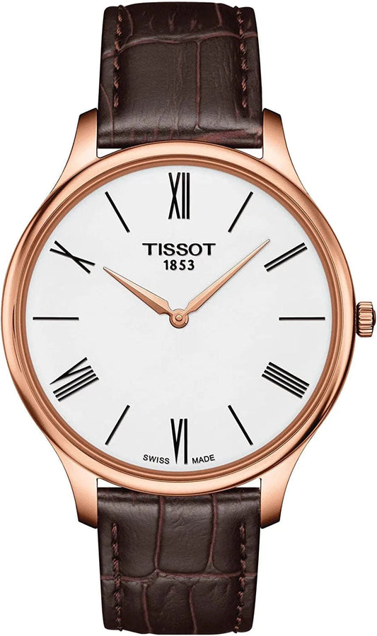 Mens Tradition 5.5 316L Stainless Steel Case Swiss Quartz Watch, Brown, Leather, 18 (T0634093601800)