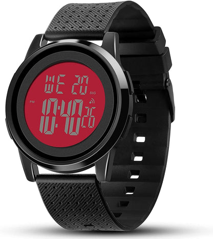 Mens Watch Ultra-Thin Digital Sports Watch Waterproof Stainless Steel Fashion Wrist Watch for Men Women Red Black