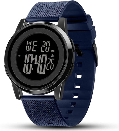 Mens Watch Ultra-Thin Digital Sports Watch Waterproof Stainless Steel Fashion Wrist Watch for Men Women Navy-Blue