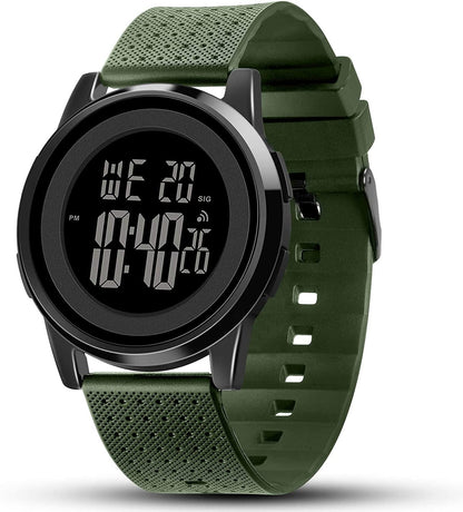 Mens Watch Ultra-Thin Digital Sports Watch Waterproof Stainless Steel Fashion Wrist Watch for Men Women Green