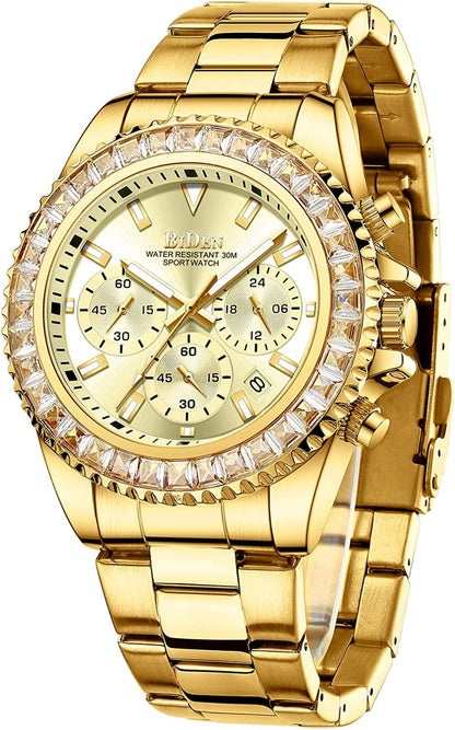Mens Watches Chronograph Stainless Steel Waterproof Date Analog Quartz Watch Business Wrist Watches for Men blue a