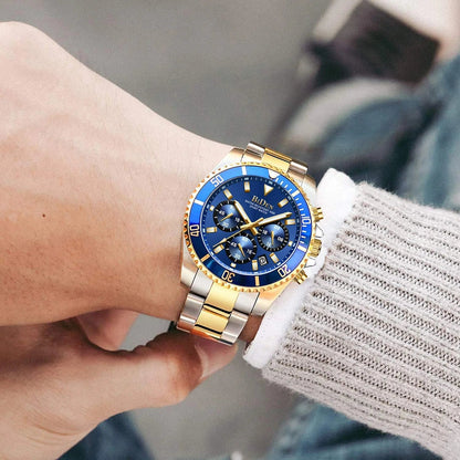 Mens Watches Chronograph Stainless Steel Waterproof Date Analog Quartz Watch Business Wrist Watches for Men