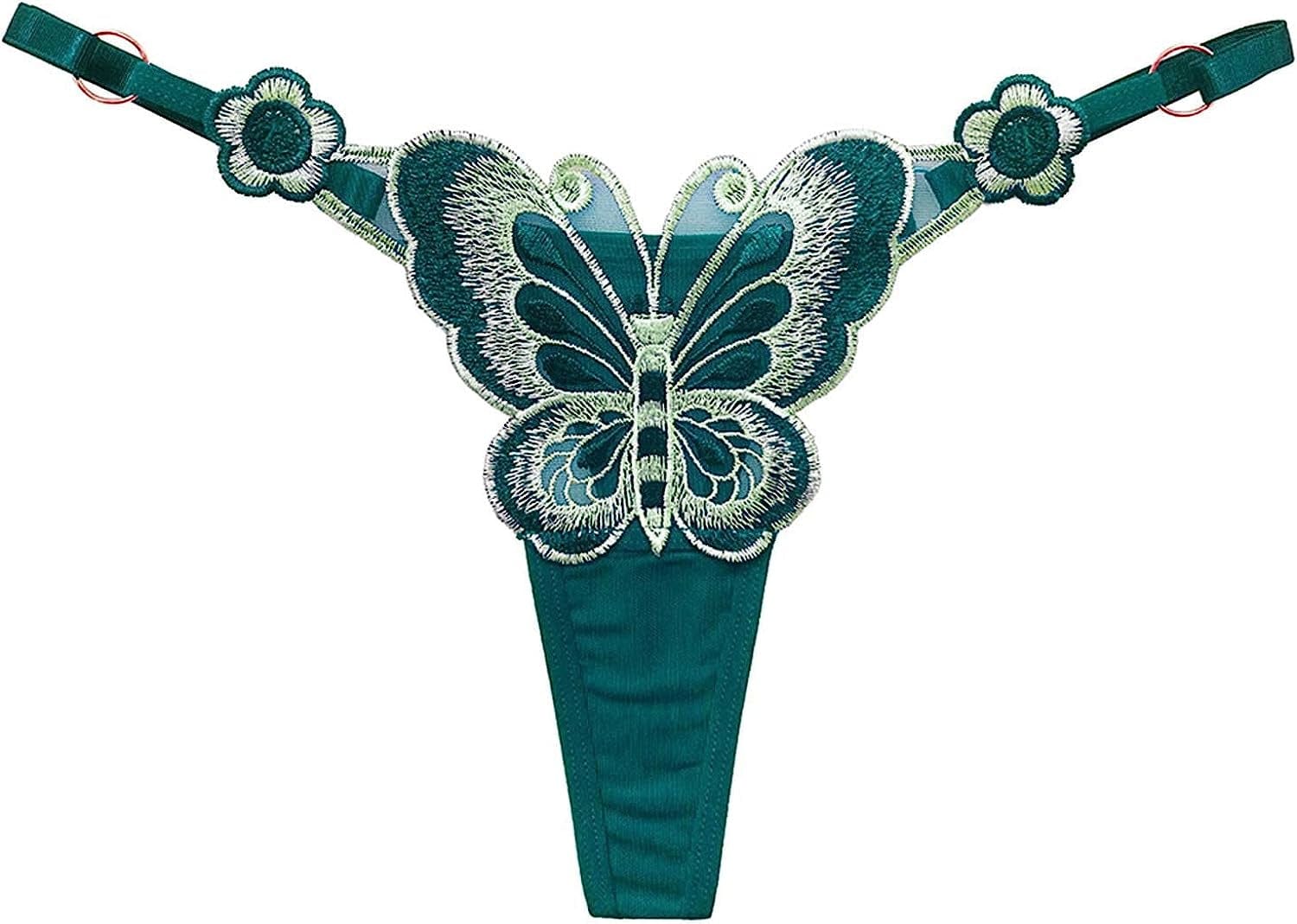 MEOILCE Women'S Sexy G-String Panties with Butterfly Pattern Front, Exotic Sluttly Lingerie Panty, Low Waist T-Back Thongs Green / One Size
