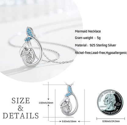 Mermaid Necklace 925 Sterling Silver Little Mermaid Necklace Sea Mermaid Jewelry Gifts for Teen Women Girls C