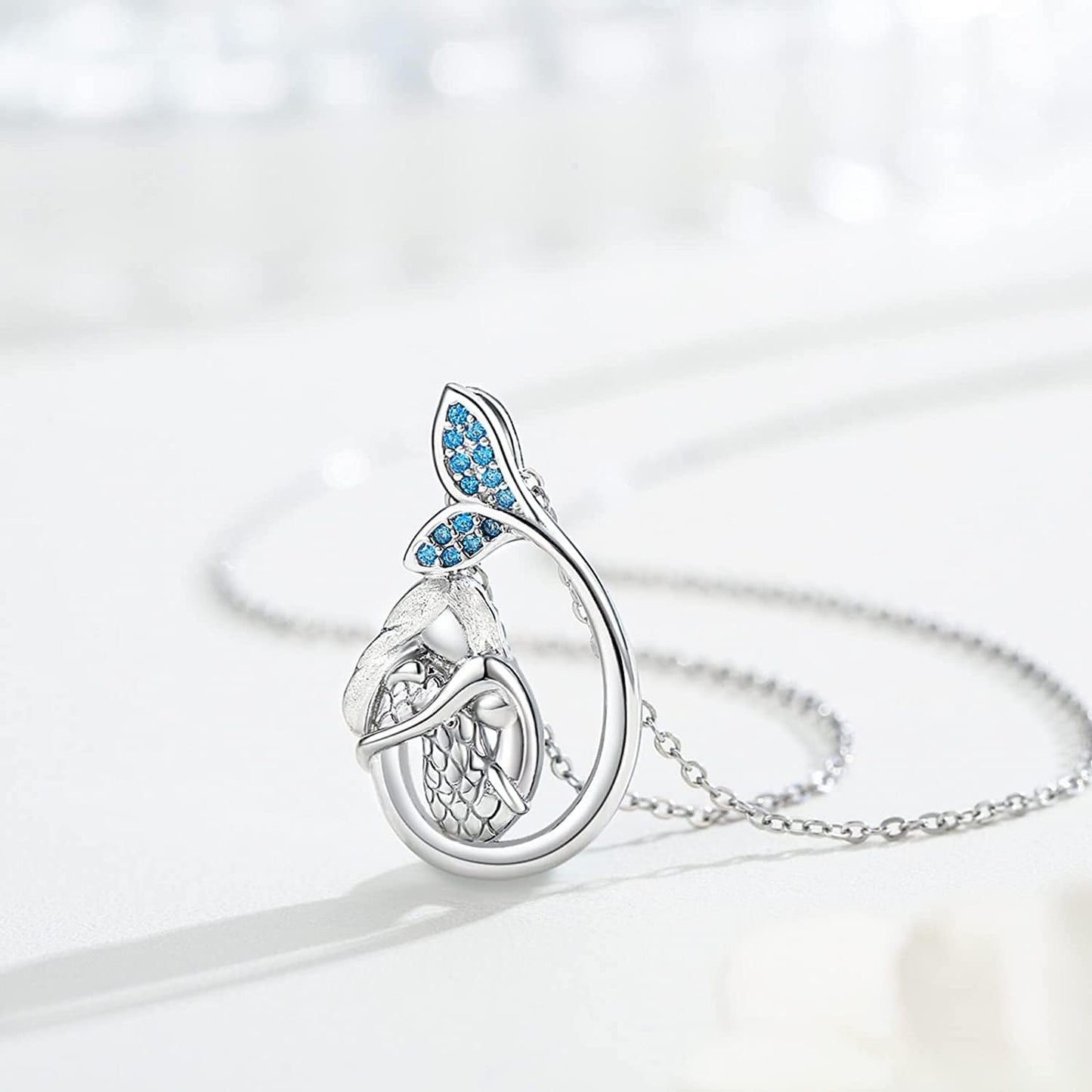 Mermaid Necklace 925 Sterling Silver Little Mermaid Necklace Sea Mermaid Jewelry Gifts for Teen Women Girls C
