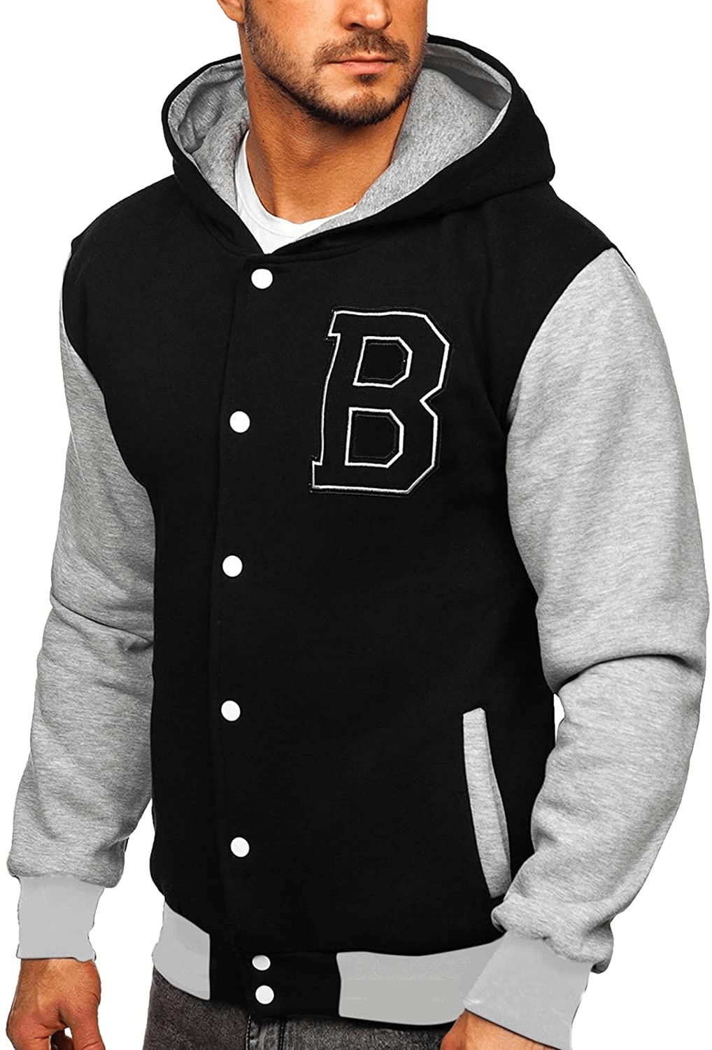 Merthy Mens Classic Varsity Baseball Jackets with Hood Casual Slim Fit Snap Buttons Cotton Uniform Bomber Jackets Coats Apparel & Accessories > Clothing > Underwear & Socks > Shapewear Merthy 02 Black Medium 