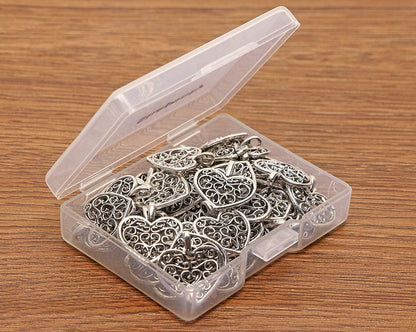 Metal Heart Charms Beads Bulk for DIY Craft Pendants Bracelet Necklace Earring Keychain Jewelry Making Finding Accessory, Silver, 50PCS