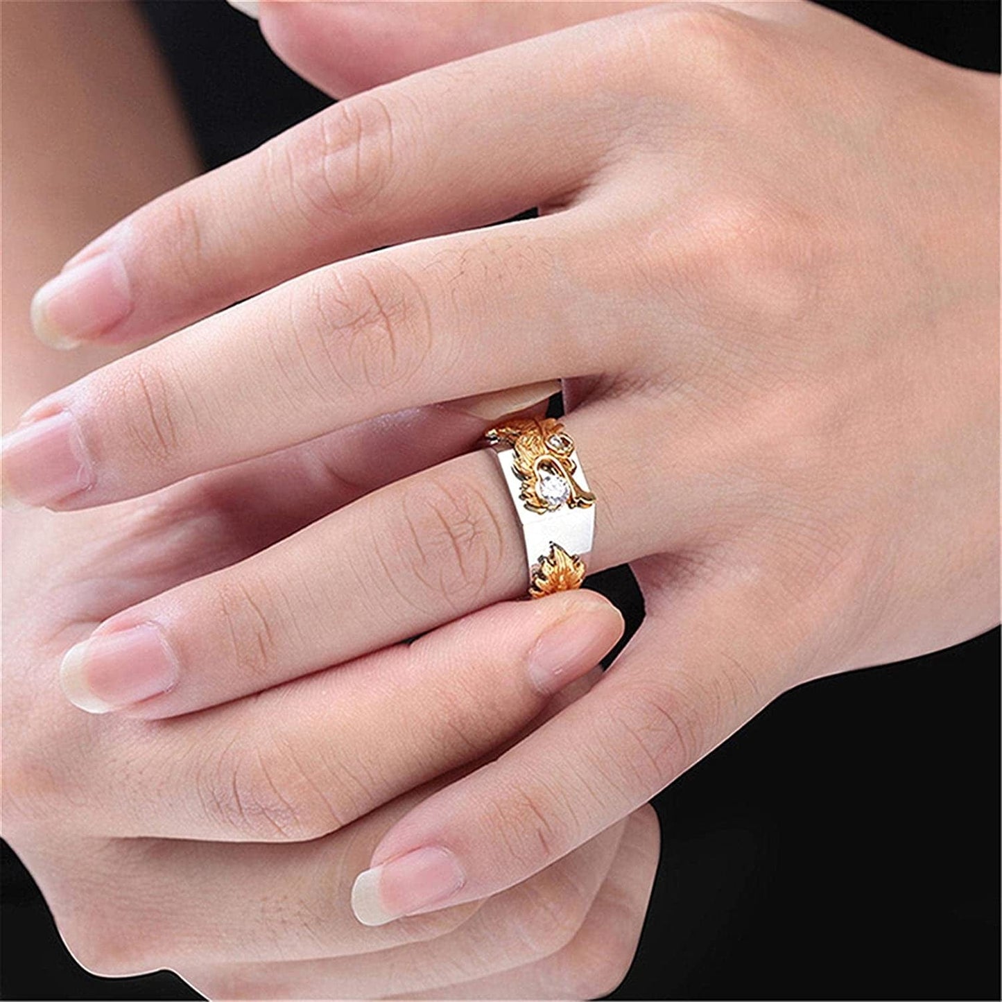 METREE Men Gold Silver Dual Color Dragon Ring Chinese Dragon Ring with Rhinestone Men Chunky Ring Thumb Ring (Gold, 9)