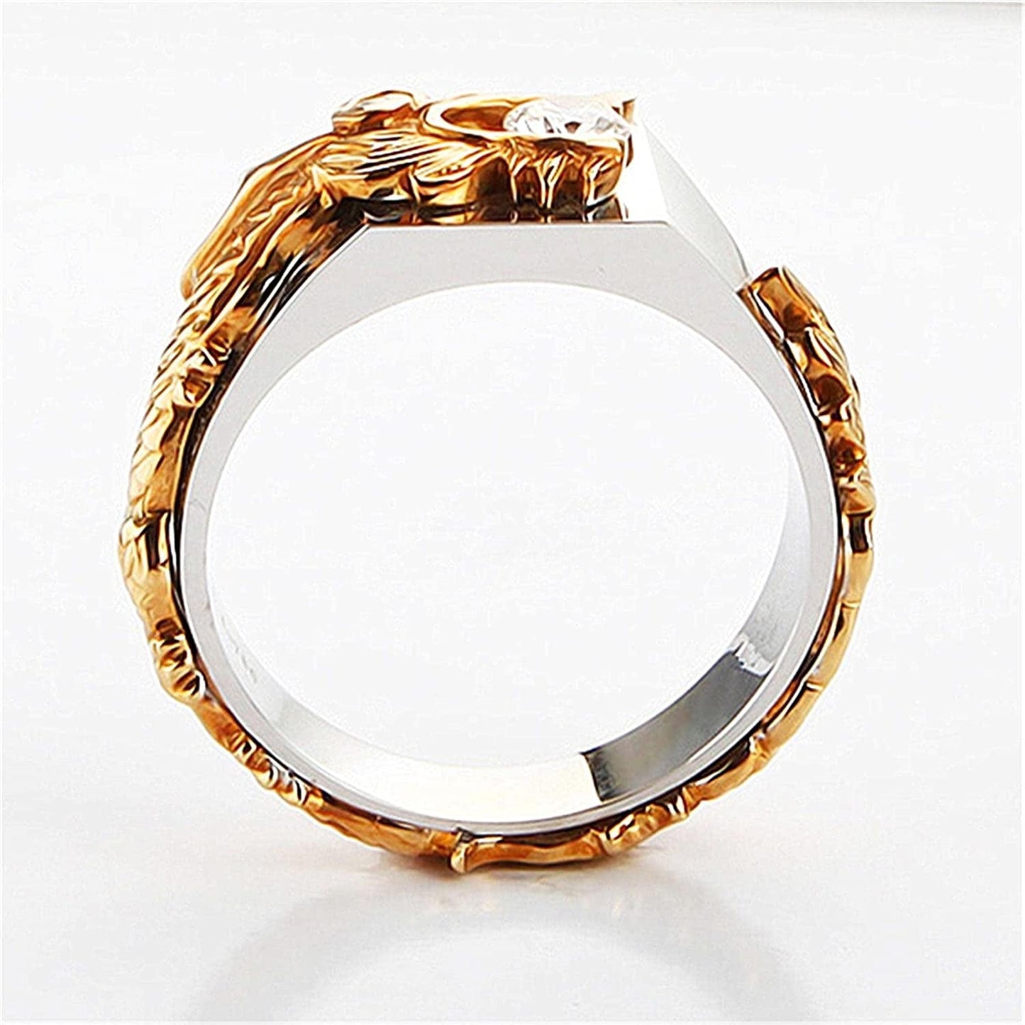 METREE Men Gold Silver Dual Color Dragon Ring Chinese Dragon Ring with Rhinestone Men Chunky Ring Thumb Ring (Gold, 9)