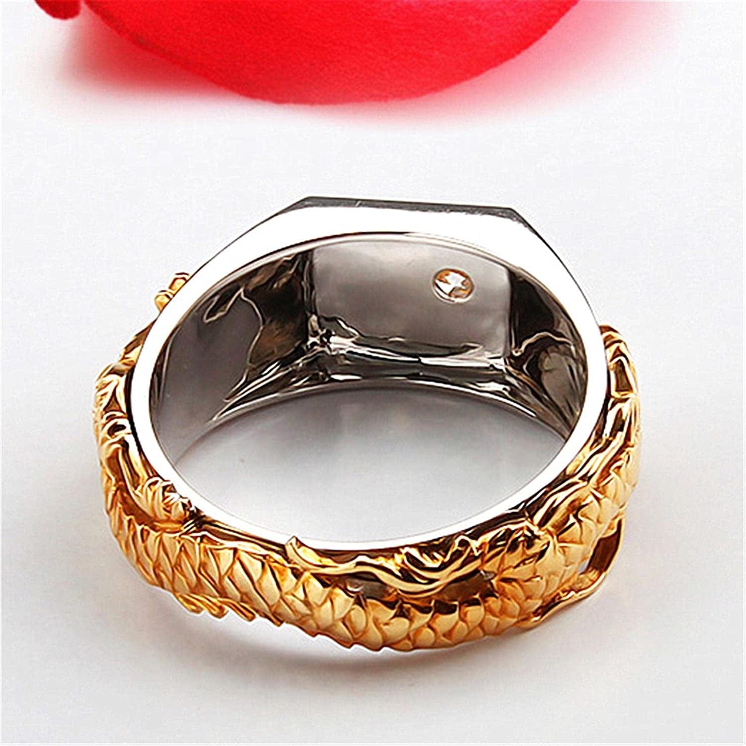 METREE Men Gold Silver Dual Color Dragon Ring Chinese Dragon Ring with Rhinestone Men Chunky Ring Thumb Ring (Gold, 9)