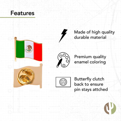 Mexico Country Flag Lapel Pin Enamel Made of Metal Souvenir Hat Men Women Patriotic Mexican (Waving Flag Lapel Pin)