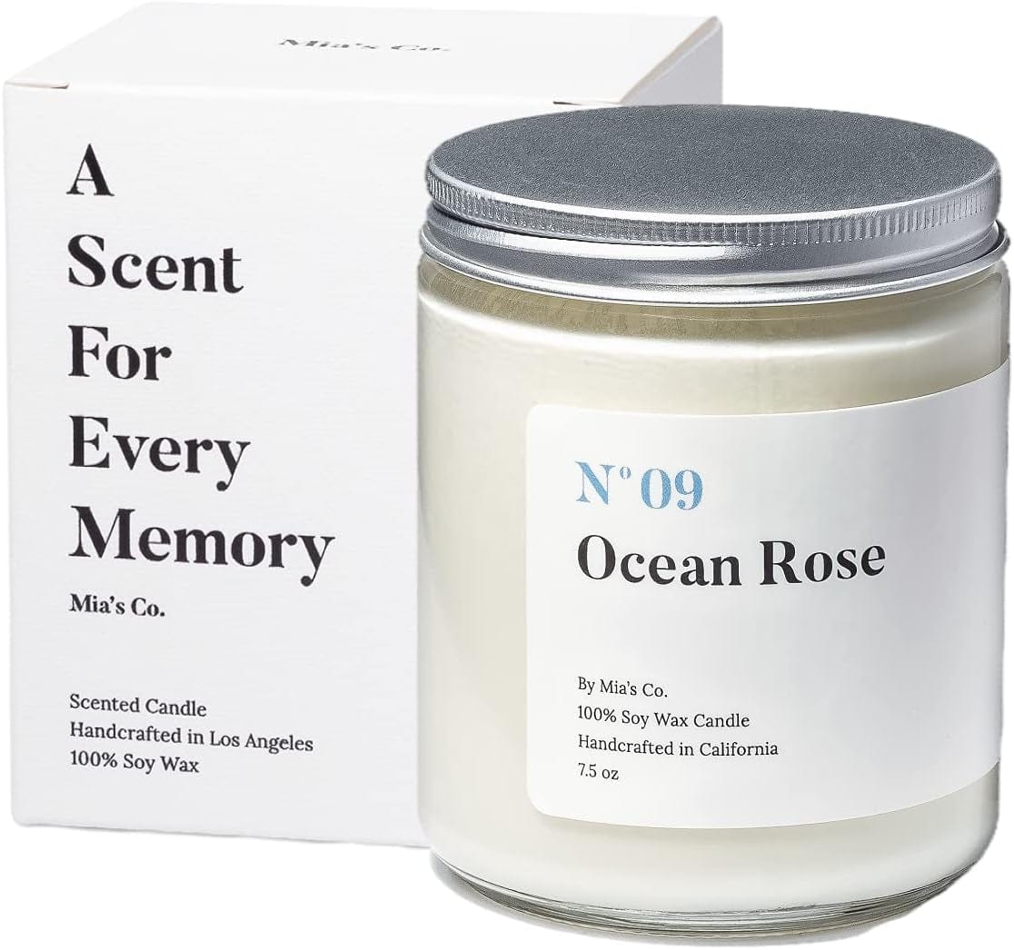 Mia'S Co Grapefruit Scented Candle, Handmade with Natural Soy Wax and Cotton Wicks, 7.5 Oz Minimalist Aromatherapy Candle for Home, Long Lasting Burning for Stress Relief, Candle Gift for Women Ocean Rose