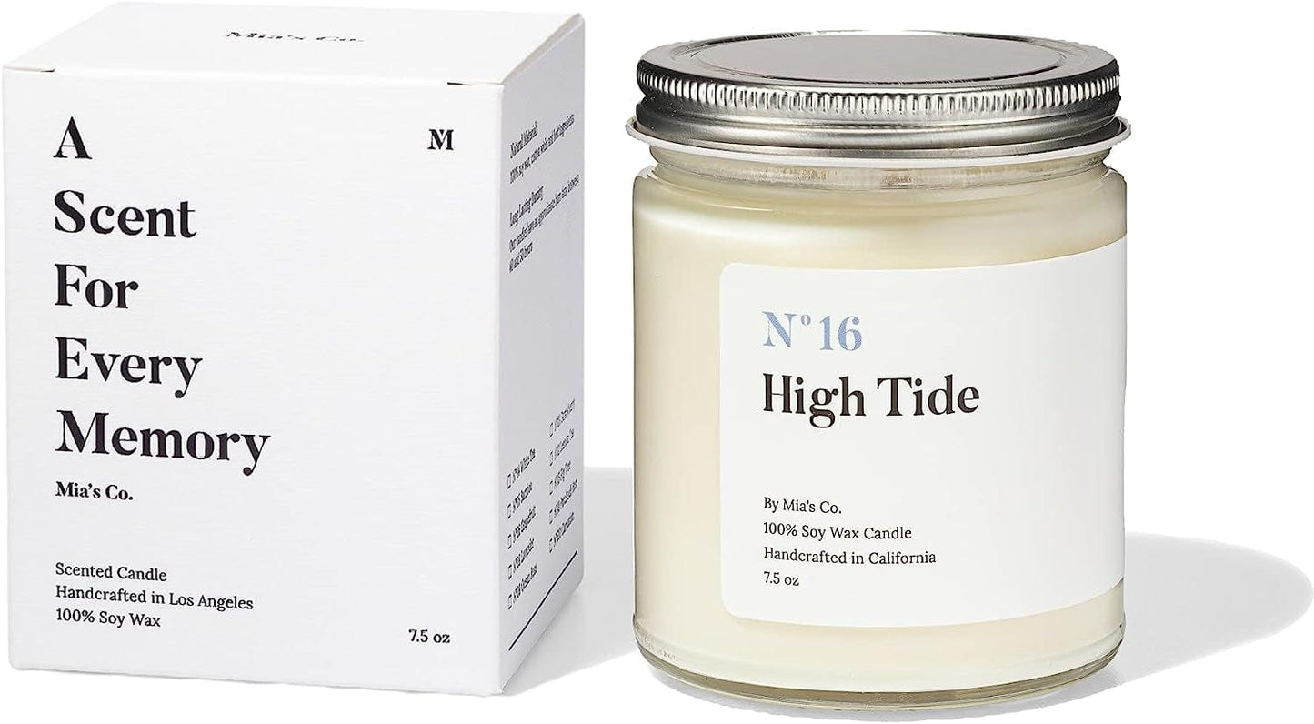 Mia'S Co Grapefruit Scented Candle, Handmade with Natural Soy Wax and Cotton Wicks, 7.5 Oz Minimalist Aromatherapy Candle for Home, Long Lasting Burning for Stress Relief, Candle Gift for Women High Tide