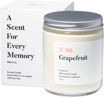 Mia'S Co Grapefruit Scented Candle, Handmade with Natural Soy Wax and Cotton Wicks, 7.5 Oz Minimalist Aromatherapy Candle for Home, Long Lasting Burning for Stress Relief, Candle Gift for Women