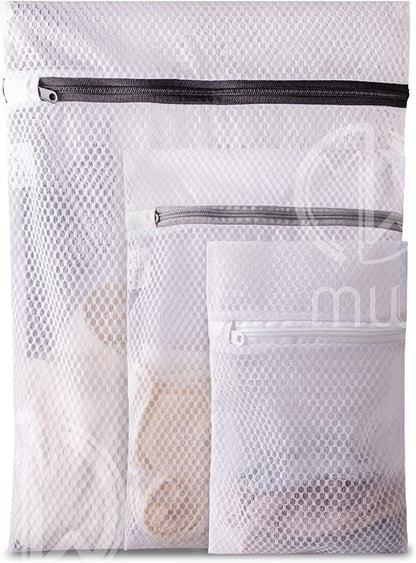 Mia Weaver Set of 4 Durable Mesh Laundry Bags with Premium Zipper (2 Large, 2 Bra Lingerie Wash Bags) Laundry, Blouse, Hosiery, Stocking, Underwear, Shoes, Bra, Lingerie, Travel Storage Bags (S+M+L) 1set