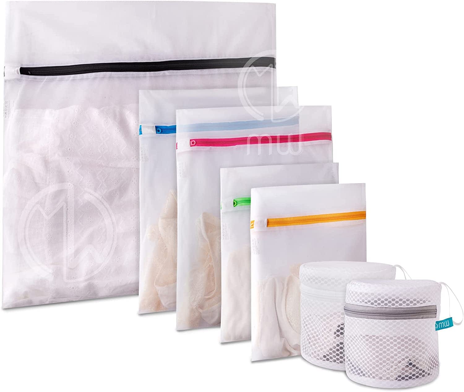 Mia Weaver Set of 4 Durable Mesh Laundry Bags with Premium Zipper (2 Large, 2 Bra Lingerie Wash Bags) Laundry, Blouse, Hosiery, Stocking, Underwear, Shoes, Bra, Lingerie, Travel Storage Bags 1XL+1L+1M+2Bra