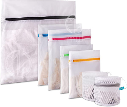 Mia Weaver Set of 4 Durable Mesh Laundry Bags with Premium Zipper (2 Large, 2 Bra Lingerie Wash Bags) Laundry, Blouse, Hosiery, Stocking, Underwear, Shoes, Bra, Lingerie, Travel Storage Bags 1XL+1L+1M+2Bra
