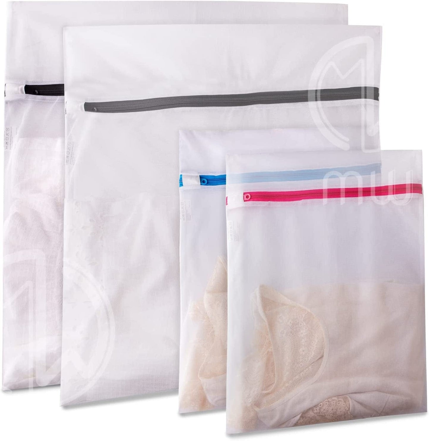 Mia Weaver Set of 4 Durable Mesh Laundry Bags with Premium Zipper (2 Large, 2 Bra Lingerie Wash Bags) Laundry, Blouse, Hosiery, Stocking, Underwear, Shoes, Bra, Lingerie, Travel Storage Bags 2XL+2L